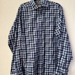 Thomas Dean Shirt Mens XL Blues & White Flip Cuff Striped Business Smart Casual